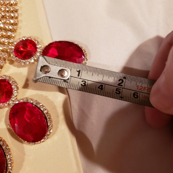 Red Ruby Rhinestone Necklace Set - Picture 9 of 12